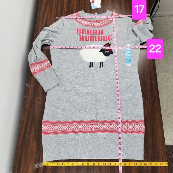 Rockin Around Ugly Sweater Christmas Dress Sweater Sheep Bell Gray Red Nordic XL - Picture 8 of 15